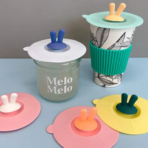 Miniatura 2 de allydrew Tapas de silicona para tazas, antipolvo, a prueba de fugas, para bebidas frías y calientes (juego de 6), orejas de conejo