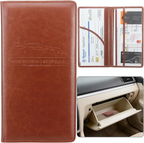 Miniatura 18 de Soporte para Registro y Seguro de Auto, Organizador de Guantera de Vehículo de Piel Sintética Premium - para Licencia de Conducir, Tarjetas y Negro