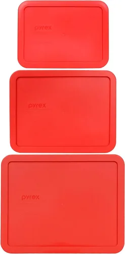 Pyrex 7212-PC 11 tazas, 7211-PC 6 tazas y 7210-PC 3 tazas rojas tapas de repuesto para almacenamiento de alimentos, fabricadas en Estados Unidos