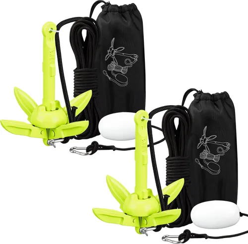Miniatura 25 de Lounsweer Paquete de 2 anclajes de kayak marino de 1.5/3.5 libras, kit de anclaje plegable para barco, kayak, pesca, accesorios para botes pequeños