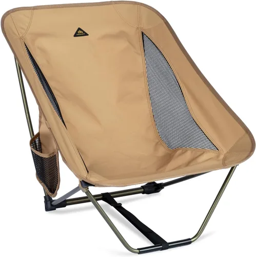 Miniatura 12 de iClimb Silla plegable de camping compacta ultraligera baja con bolsillo lateral y bolsa de transporte (malla negra)
