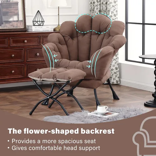 Miniatura 7 de Furlide - Silla perezosa con otomana, silla de lectura moderna floral con reposapiés plegable, sillas de acento para salón, cómodas sillas grandes