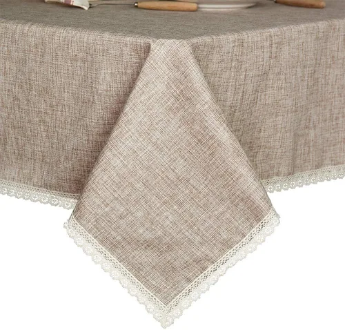 Miniatura 5 de GLORY SEASON - Mantel de lino rústico de arpillera lavable, sólido de color tostado, pesado, 55 x 70, rectangular, con borde de encaje superpuesto