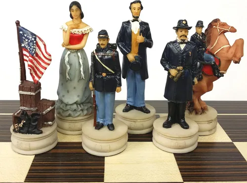Miniatura 3 de US American Civil WAR Queens Chess Set with 14" Ebony and Maple Veneer Board