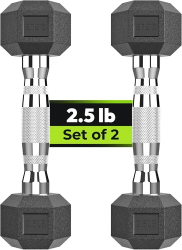 Miniatura 19 de HANDBODE Juego de 2 mancuernas hexagonales de 2.5 a 65 libras con revestimiento de goma, mancuernas para ejercicio y fitness, peso de mano