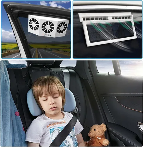 Miniatura 5 de Unifizz Ventilador de ventana delgada solar Ventilador de escape de coche con tres ventiladores 1.5W ABS blanco