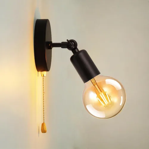 Lámpara de Pared Retro Ajustable con Interruptor de Cadena de Tracción, Accesorio de Luces de Pared Negras Vintage con Interruptor de Encendido y