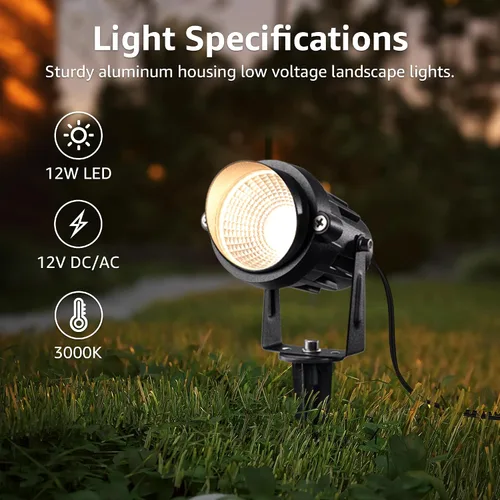 Miniatura 2 de SUNVIE Paquete de 12 luces de paisaje de bajo voltaje con transformador de 300 W, kit de iluminación LED de paisaje de 12 a 24 V, 3000 K, focos