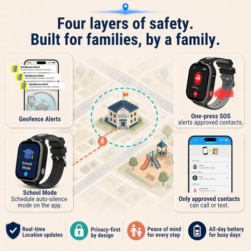 Miniatura 2 de Smart Watch – Mejor reloj telefónico seguro para niños, seguimiento GPS preciso en tiempo real, llamadas, mensajes de texto, seguimiento de Negro