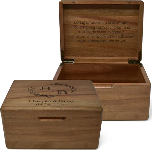 Miniatura 42 de Caja de madera grabada personalizada grande – Caja de recuerdo de madera de acacia con mensaje oculto personalizado, cajas de memoria de nogal