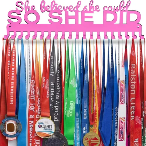 Miniatura 20 de Medal Hanger Display - She Believed She Could She Did - Personalized Medal Holder for Sport Race Runner Sturdy Steel Metal Plaque Over 63 Medals