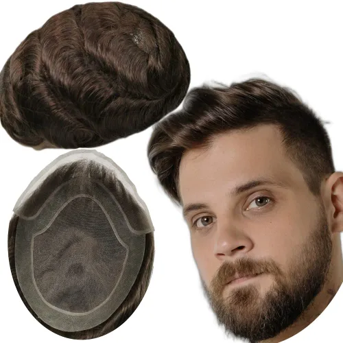 Miniatura 4 de Tupé para hombres y hombres, piezas de cabello para hombre, sistema de reemplazo de prótesis onduladas de tupé, 100% cabello humano real europeo