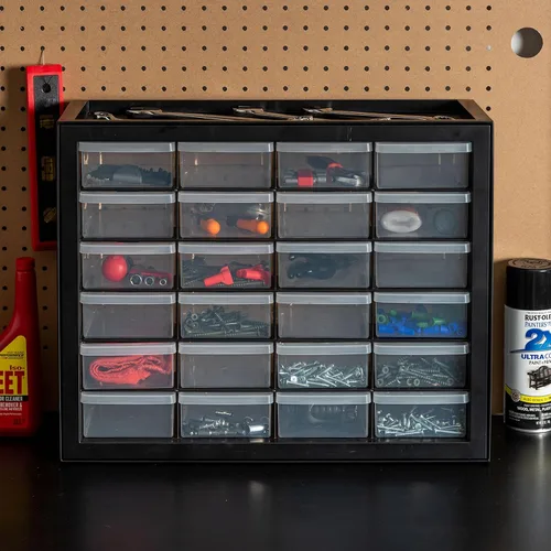 Miniatura 6 de IRIS USA Cajones de almacenamiento de plástico, 24 cajones, gabinete organizador apilable para piezas pequeñas de hardware, tornillos, tuercas, Negro