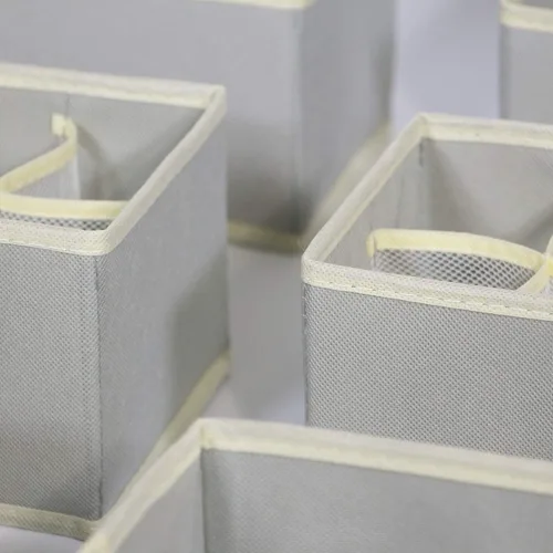 Miniatura 4 de Juego de 12 cajones plegables divisores de tela, caja de almacenamiento de armario, cómoda, cubo, contenedores de tela para ropa interior, Gris