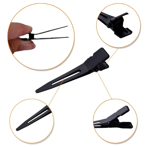 Miniatura 4 de 100 pinzas negras de una sola punta, pinzas de pelo de cocodrilo de metal, pinzas de peinado para mujeres y hombres, extensiones de cabello de salón