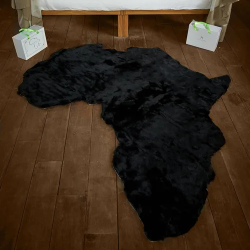 Miniatura 7 de Lith Home - Decoración africana para el hogar, alfombra de piel sintética de conejo, regalo impactante, felpa suave y lujosa, suelo de sala y Negro