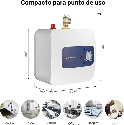 Miniatura 6 de Calentador de Agua Eléctrico de Tanque Mini Certificado UL, ThermoMate 2.5 Galones Calentador de Agua Pequeño Bajo el Fregadero para Punto de Uso