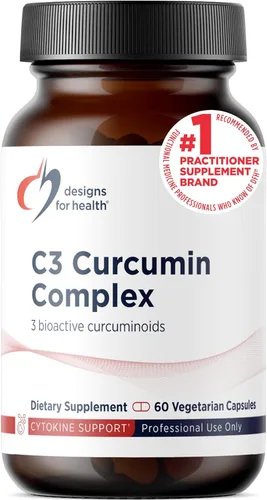Designs for Health Complejo de curcumina C3, suplemento de cúrcuma curcuminoide altamente biodisponible, 400 mg con 3 curcuminoides bioactivos, sin