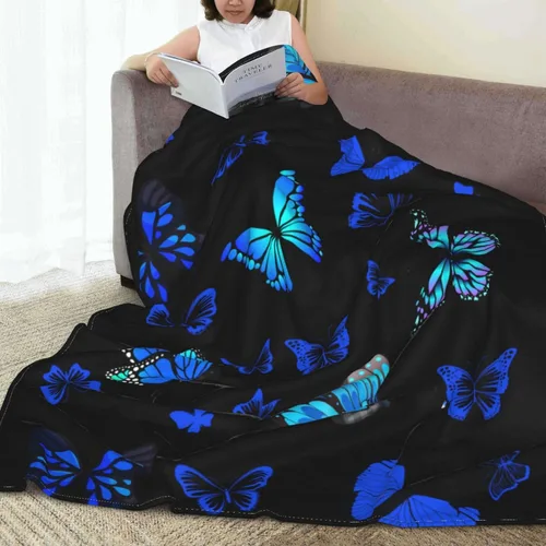 Miniatura 5 de Manta suave y cálida de mariposa azul, manta de cama ligera de franela de forro polar, regalo para niñas, niños, hombres y mujeres, silla, sofá, 50
