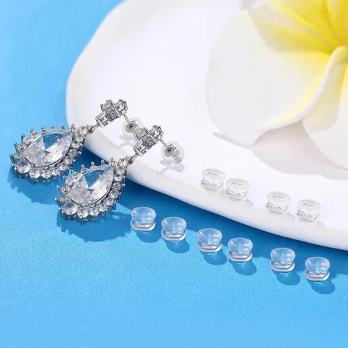Miniatura 7 de Moconar - Parte trasera de aretes de silicona de oro de 18 quilates para tachuelas/orejas caídas, aretes pesados, no irritan, hipoalergénicos