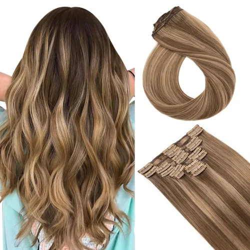 Miniatura 25 de Extensiones de cabello con clip, cabello humano Remy, extensiones de cabello largo lacio de una pieza con 5 clips, con gancho para colgar