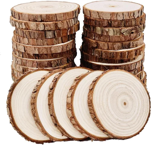 Miniatura 9 de Rebanadas de madera sin terminar para centros de mesa, 18 unidades de 5.1 a 5.5 pulgadas, discos redondos de madera con corteza de árbol, círculos