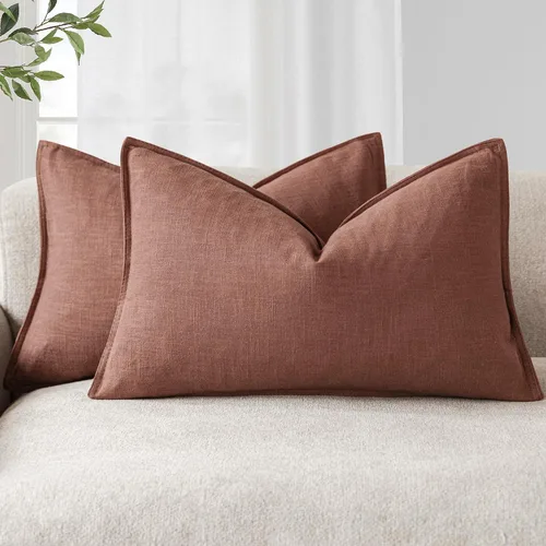 Miniatura 50 de Foindtower Paquete de 2 fundas de almohada decorativas de lino y liso, funda de cojín decorativa suave, estilo bohemio campestre para silla, sofá