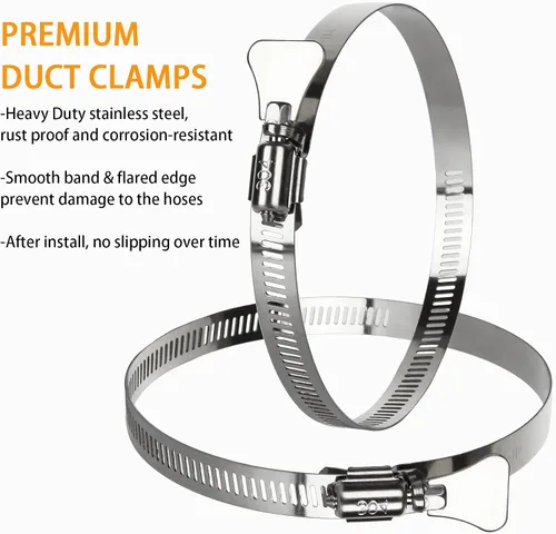 Miniatura 5 de ZOEYES 20 abrazaderas de conducto de acero inoxidable, abrazaderas de manguera de 4 pulgadas, abrazadera de tornillo sin fin ajustable