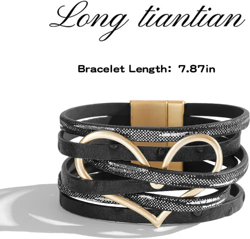 Miniatura 7 de Long tiantian Pulseras de cuero boho para mujer, regalos de moda para adolescentes, niñas, cosas de moda, multicapa de amor, corazón, de cuero