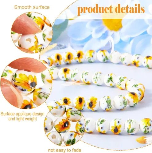 Miniatura 4 de Hicarer 200 cuentas de girasol de cerámica de 0.394 pulgadas (0.394 in), cuentas redondas de porcelana espaciadoras para el día de San Valentín