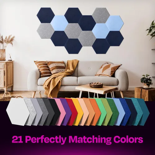 Miniatura 5 de Paneles insonorizantes de alta densidad para pared, forma hexagonal, paquete de 12 unidades de 14" x 12.1" x 0.4", color azul mezclilla Azul denim