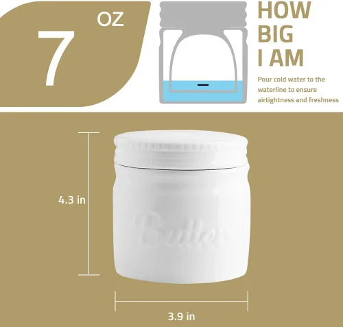 Miniatura 6 de Sweejar Recipiente para mantequilla de porcelana, plato francés con línea de agua, recipiente cerámico para mantequilla suave (Negro)