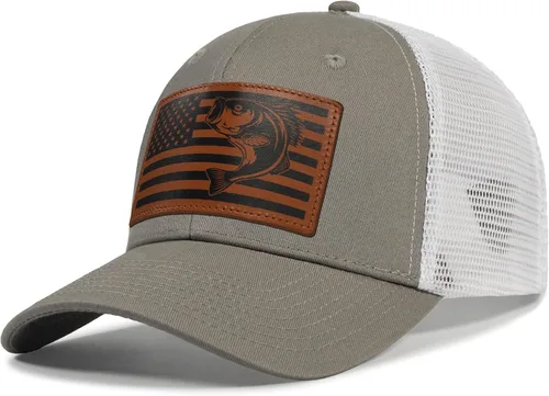 Miniatura 12 de Regalos de pesca para hombres y mujeres, sombrero único de camionero con bandera de pescador para pescador, el mejor regalo, negro/gris