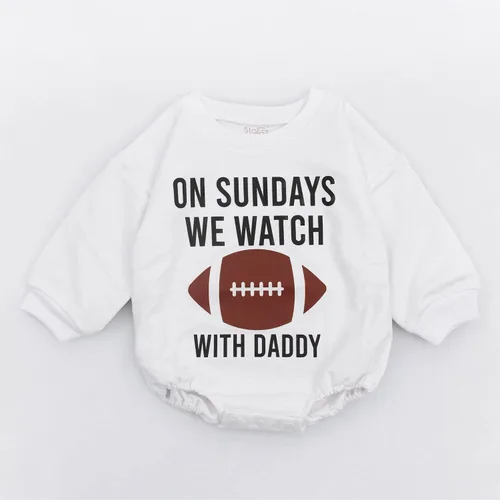Miniatura 3 de Stafaz On Sundays We Watch Football with Daddy - Mameluco de manga larga para niñas, mameluco de burbujas