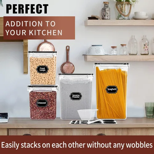 Miniatura 7 de Skroam Contenedores grandes herméticos para almacenamiento de alimentos con tapas, paquete de 10 recipientes de cereales, organizadores de despensa