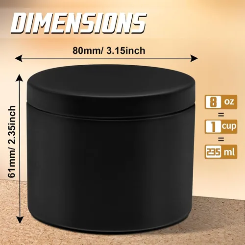 Miniatura 3 de Paquete de 12 tarros de velas, latas de velas de 8 onzas con tapas, tarros de velas de metal vacíos para hacer velas a granel, color negro Negro