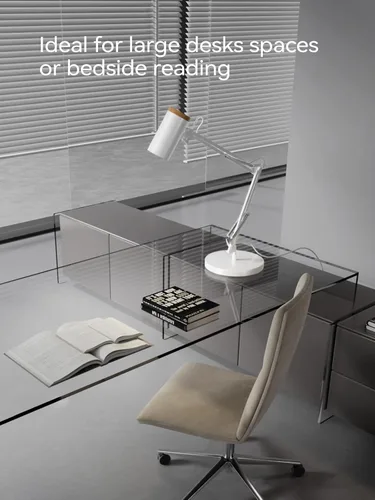 Miniatura 5 de TORCHSTAR Lámpara de escritorio alta con brazo oscilante con acento de madera, tamaño grande ajustable altura máxima de 31 pulgadas, lámpara