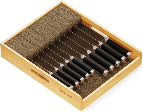 Miniatura 9 de SpaceAid Organizador Grande de Cajón para Cuchillos Inserto de Bambú, Soporte para Cuchillos de Carne de Cocina Organizadores Bloque para Cajón
