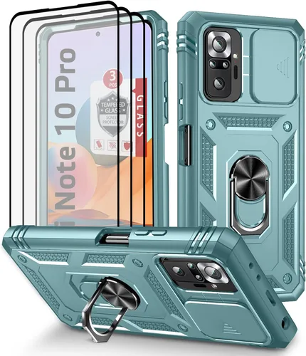 Miniatura 13 de Funda para Xiaomi Redmi Note 10 Pro, Redmi Note 10 Pro MAX con 3 protectores de pantalla de vidrio templado con soporte de anillo integrado + Negro
