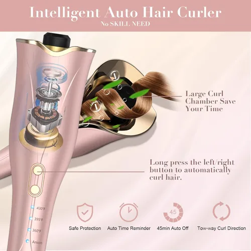 Miniatura 2 de Rizador automático, rizador inteligente antienredos de 1 pulgada con apagado automático, rizador de pelo automático con 3 temperaturas de hasta 430