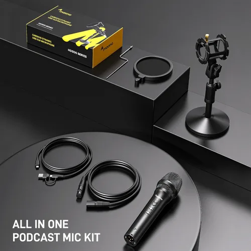 Miniatura 7 de Maono USB/XLR Micrófono dinámico de podcast, kit de micrófono de estudio con control de volumen, montaje de choque, filtro pop, ideal para grabación