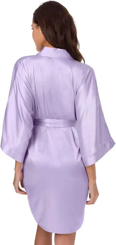Miniatura 2 de SIORO - Albornoz de satén para mujer, sedoso kimono, para novia, damas de honor, boda, fiesta, salón, corto, XS-XXL