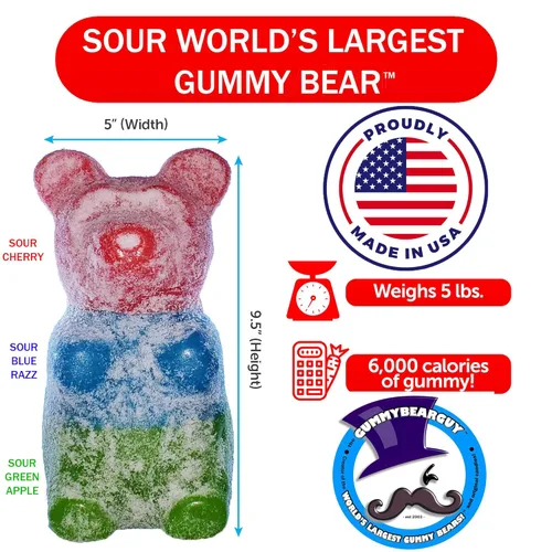 Miniatura 3 de The Gummy Bear Guy Ositos de gomita de fama mundial (TM) Oso de goma más grande del mundo agrio - Cereza/Frambuesa azul/manzana verde