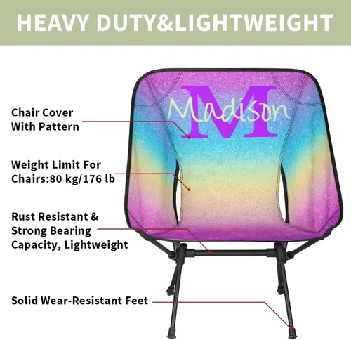 Miniatura 3 de Silla de camping personalizada portátil con nombre, silla plegable ligera para playa, senderismo, rosa, azul y dorado
