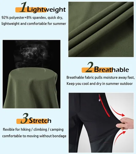 Miniatura 3 de CARWORNIC Pantalones de senderismo ligeros para hombre, de secado rápido, impermeables, con bolsillos con cremallera