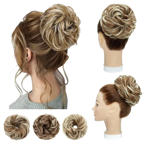 Miniatura 8 de Hairro Pieza de pelo para mujer, moño desordenado, esponjoso, despeinado, recogido, ombré, coleteros sintéticos, dona, elástico, para boda, novia
