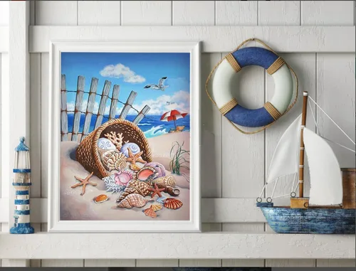 Miniatura 2 de Apomelo Kit de pintura de diamante para decoración de adultos, 12 x 16 pulgadas, caracola de playa + silla de playa
