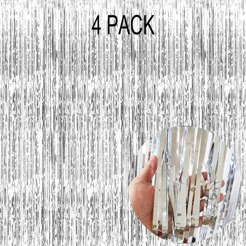 Miniatura 7 de Cortinas de fondo con flecos blancos para fiestas, paquete de 4 cortinas blancas de 3.2 x 8.2 pies, cortinas de fondo para fotos, para bodas