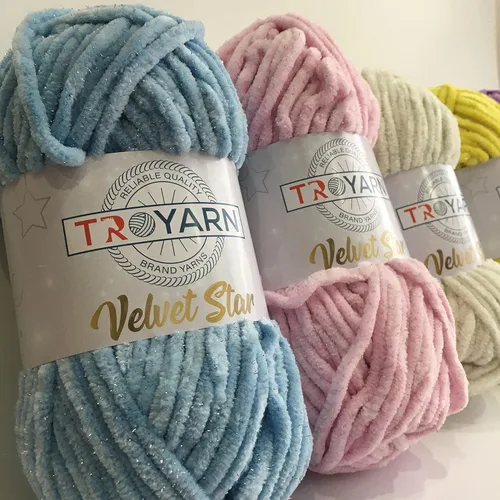 Miniatura 5 de Troyarn Velvet Star (Paquete de 3 Madejas) - Ovillo de felpilla con purpurina plateada para manta de bebé, hilo amigurumi, para ganchillo y tejer