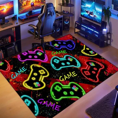Miniatura 9 de Alfombra de juegos para habitación de niños - Alfombra de área amarilla temática de juegos para dormitorio de niños, decoración de habitación